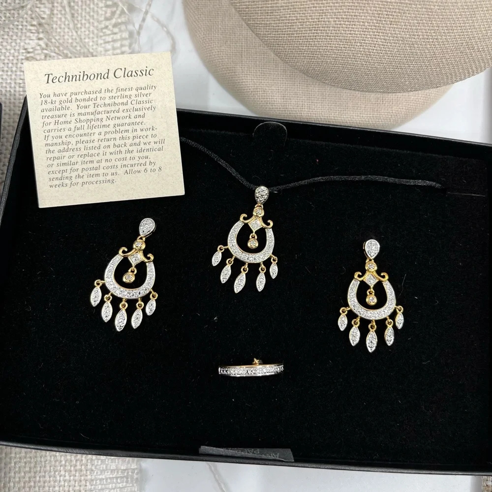 Technibond 18K Gold-Bonded Matching Set: Necklace (16-18”), Earrings & Ring